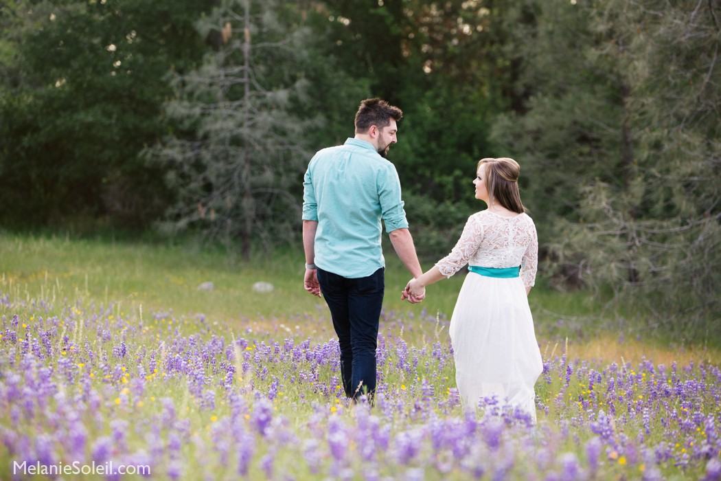 Spring outdoor engagement session with dog grass valley, ca