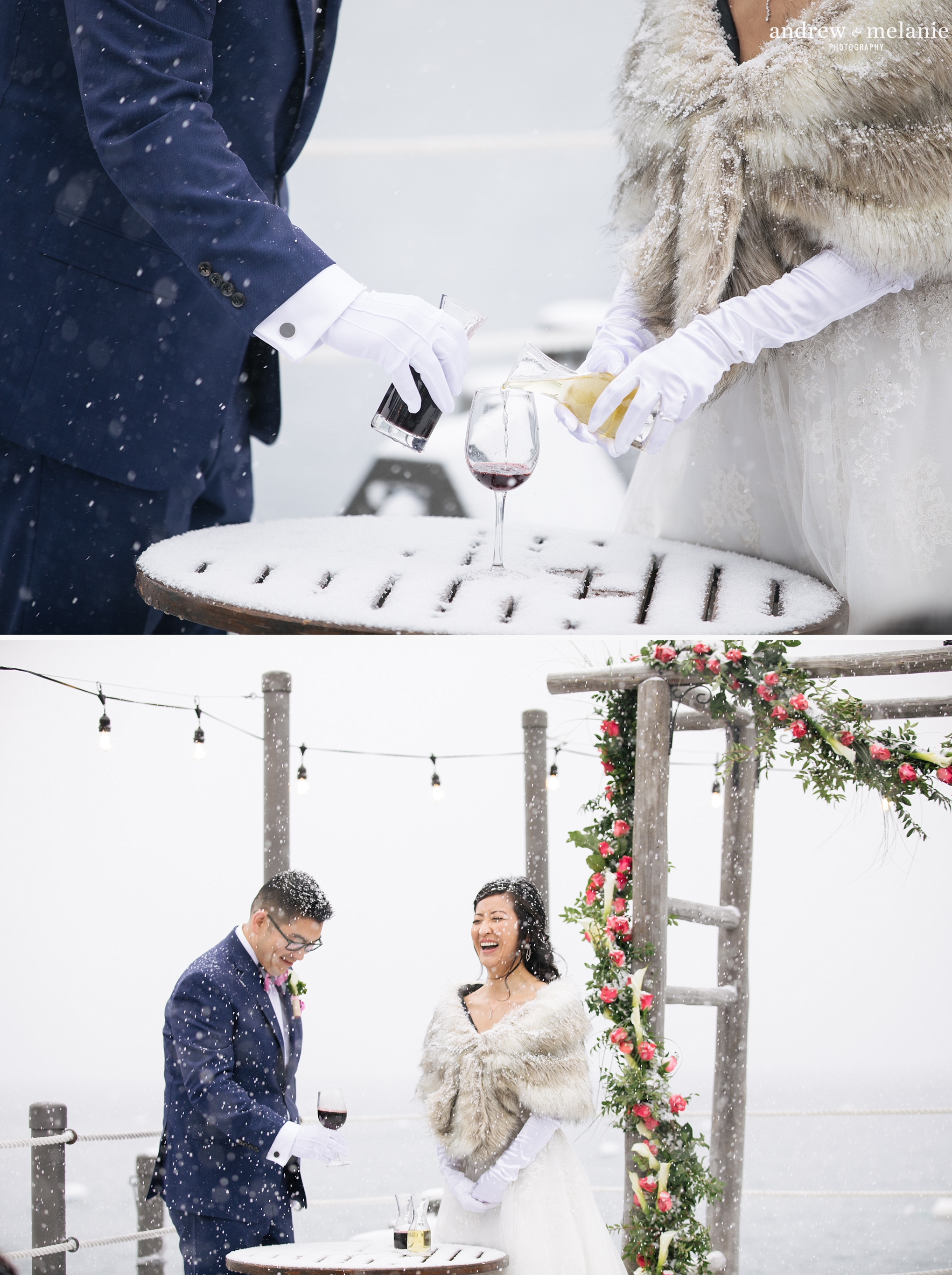 Lake Tahoe snowy wedding photos at West Shore Cafe