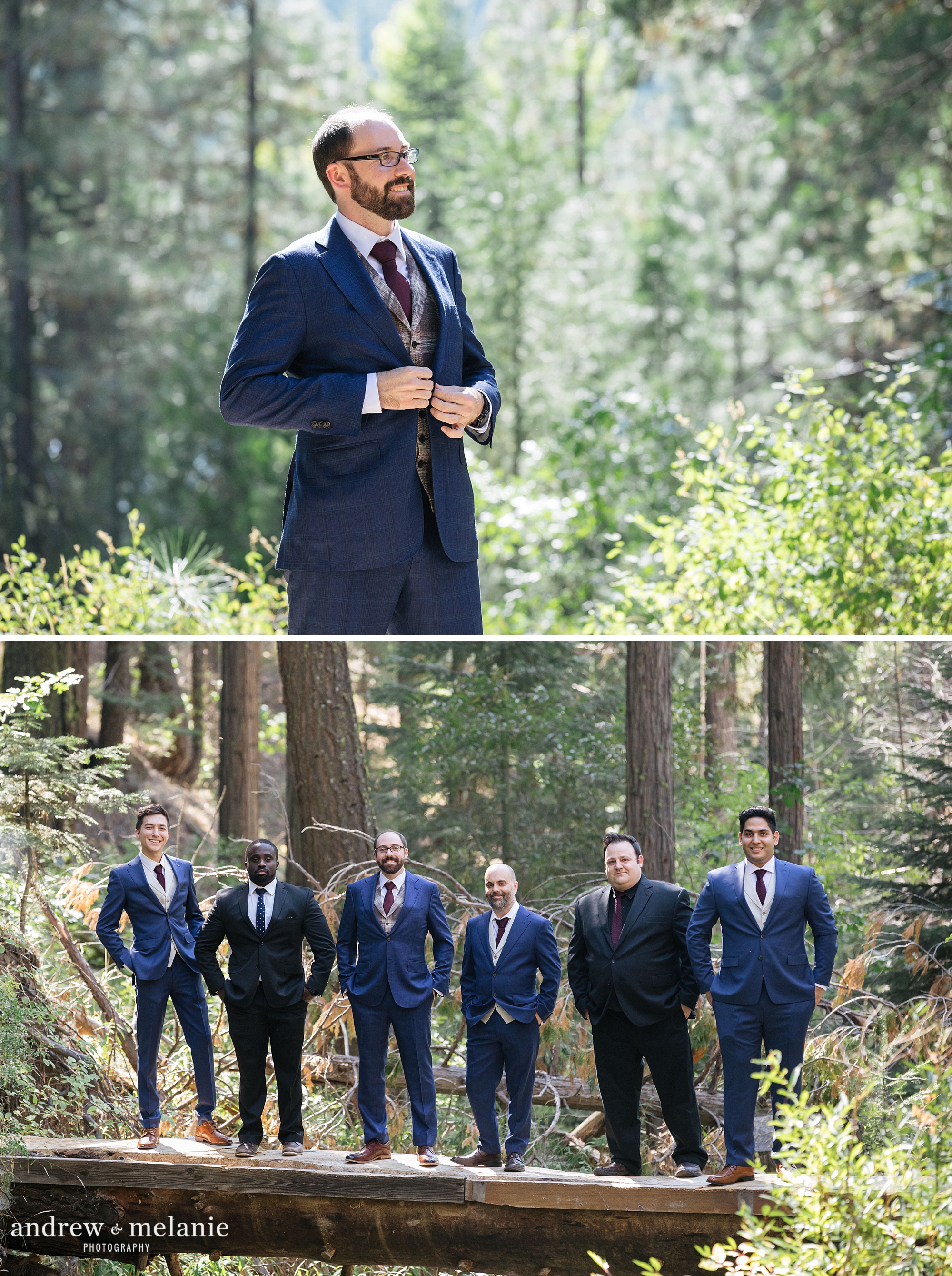 groom and groomsmen photos at wedding ceremony at Twenty Mile House in Graeagle ca