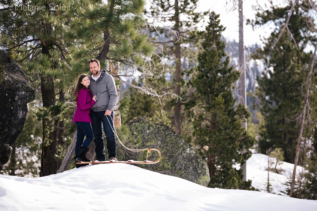 Lake Tahoe snowy engagement session photos